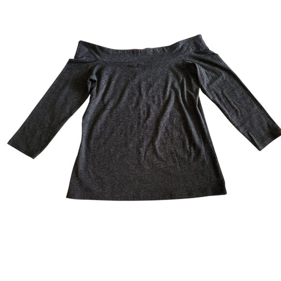 Ann Taylor LOFT Off The Shoulder‎ Top Tee Charcoal Gray Womens XSP EUC - Picture 1 of 7